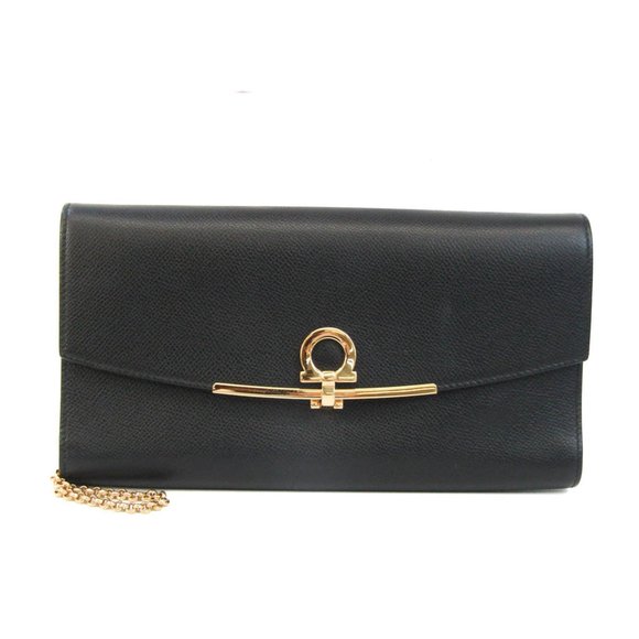 【美品】Salvatore Ferragamo AU-22/C940 Salvatore Ferragamo Vara Chain Shoulder Bag AU-22 C940 in Black